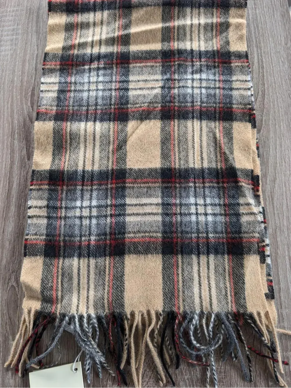 NWT Dunedin Tartan Plaid Scarf Stewart Camel Lambswool Cashmere Scotland